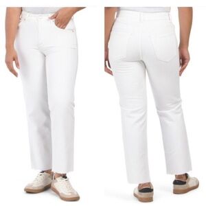 TRIARCY High rise straight buttonfly raw hem wardrobe staple  ankle denim 28 NWT